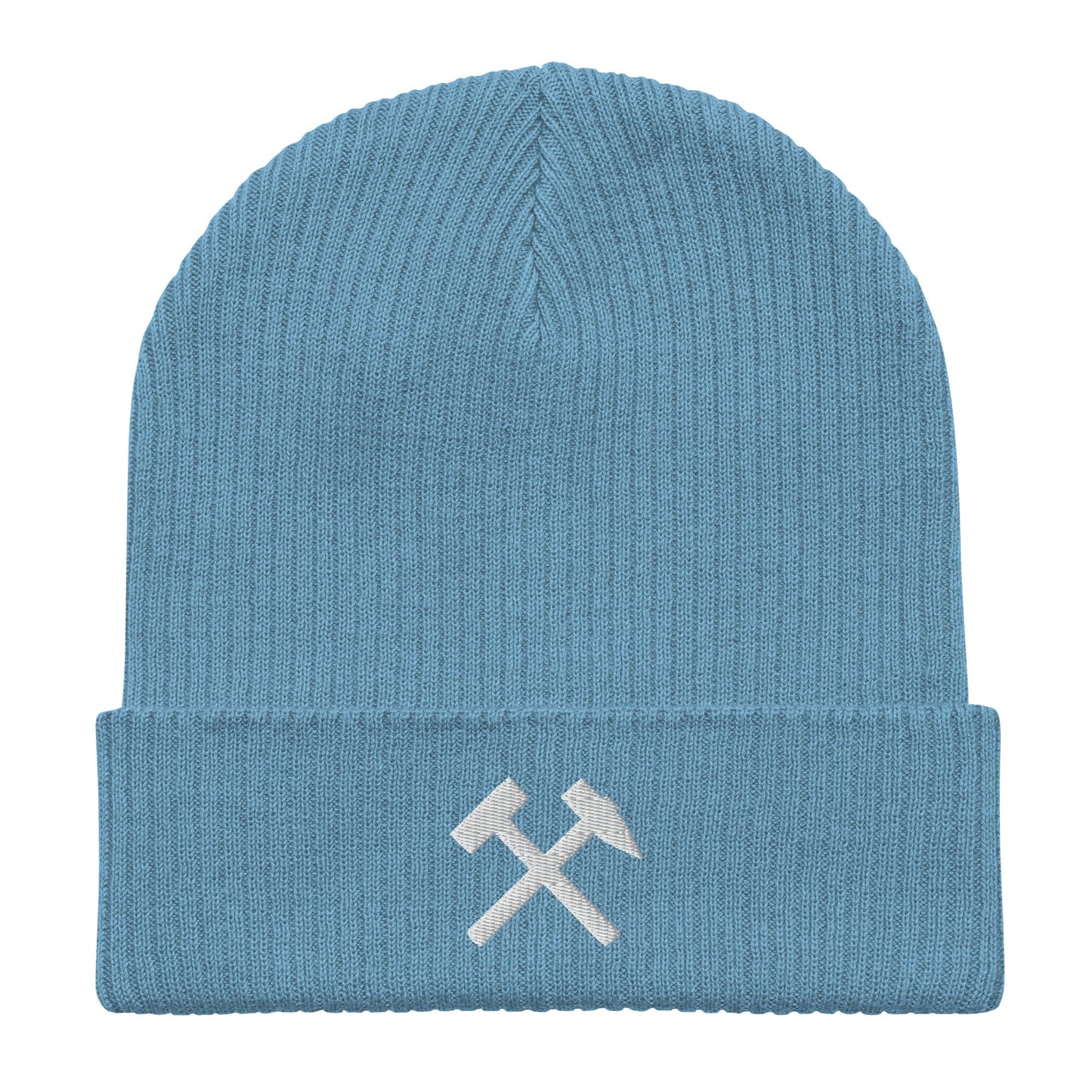 Gerippte Bio-Beanie - Gekreuzte Hämmer (weiß) - Haamitstuff