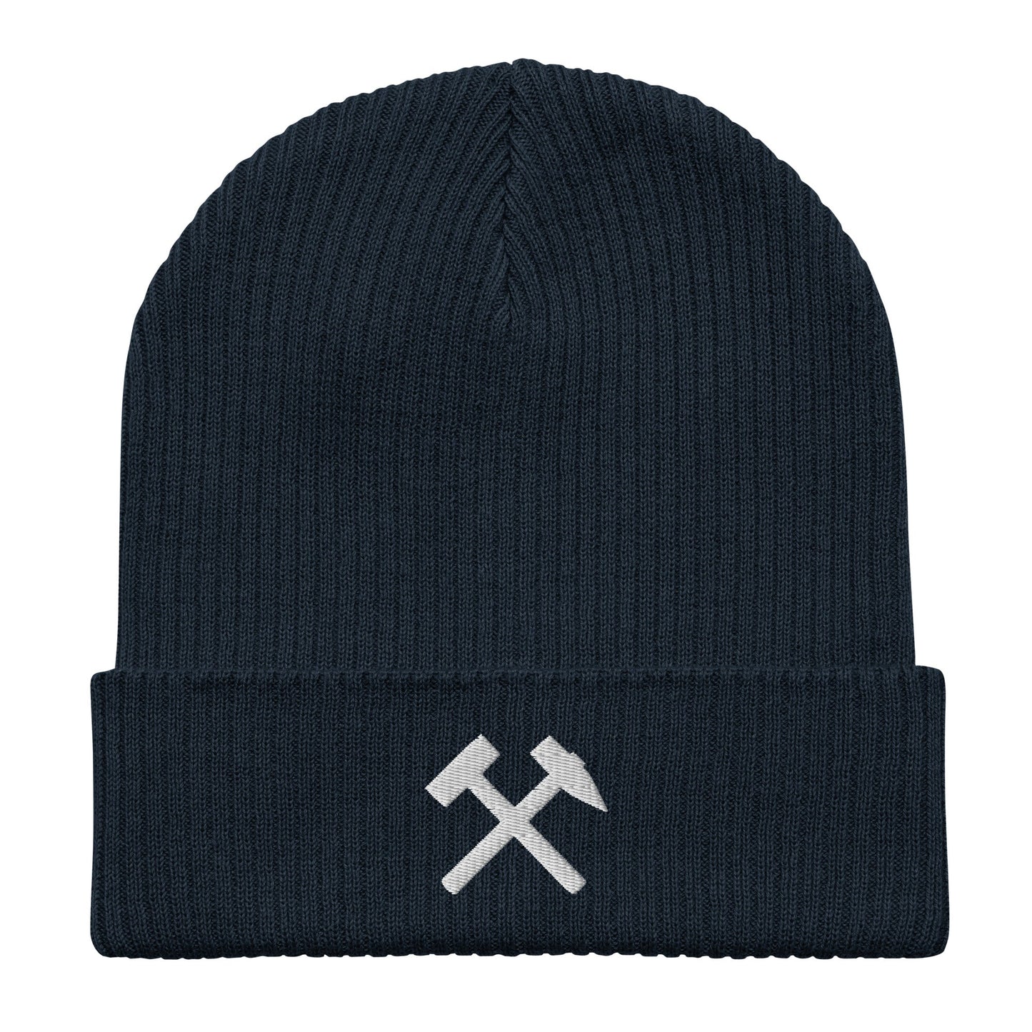 Gerippte Bio-Beanie - Gekreuzte Hämmer (weiß) - Haamitstuff